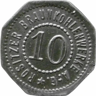 10 Pfennigs - Rositz (Braunkohlenwerke A.G.) ND front