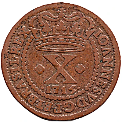 10 Réis - João V Crown with 4 Arches; Lisbon front