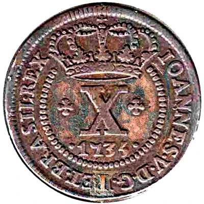 10 Réis - João V Crown with 4 or 5 Arches; Lisbon and Bahia Mints front