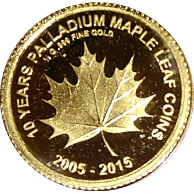 100 Francs CFA 10 Years Palladium Maple Leaf back