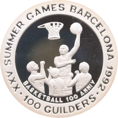 100 Guilders Olympic Games 1992 - Basketball; with back