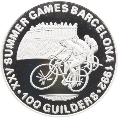 100 Guilders Olympic Games 1992 - Cycling; with back