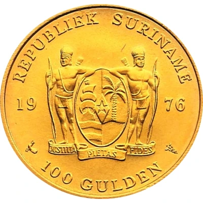 100 Gulden 1st Anniversary of Independence; Yellow Gold front