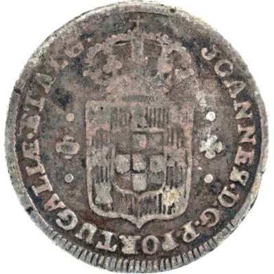 100 Réis - Luiz I Countermark "CROWNED G.P." over 3 Vinténs, Portugal ND back