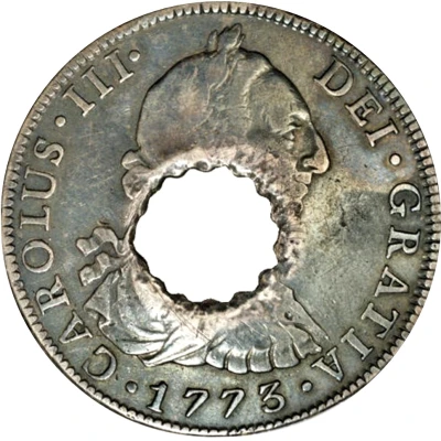 11 Bits Crenated center hole in Mexico 8 Reales, KM# 106 ND front