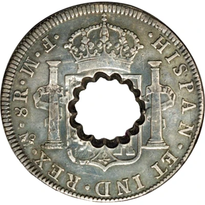 11 Bits Crenated center hole in Mexico 8 Reales, KM# 106 ND back