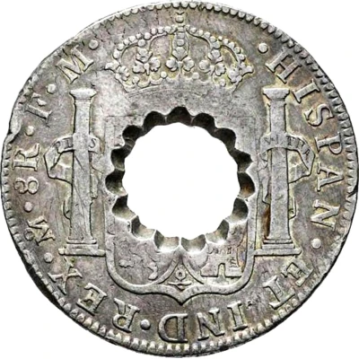 11 Bits Crenated center hole in Mexico 8 Reales, KM# 108 ND back