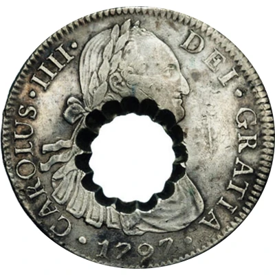 11 Bits Crenated center hole in Mexico 8 Reales, KM #109 ND front