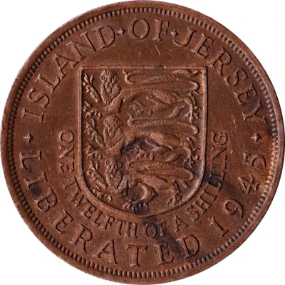 1⁄12 Shilling - Elizabeth II 1st portrait; Liberation ND back