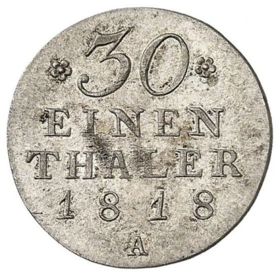 1⁄30 Thaler - Frederick William III Pattern back