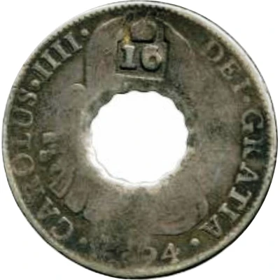 16 Bits Crenated center hole in Mexico 8 Reales, KM# 109 ND front