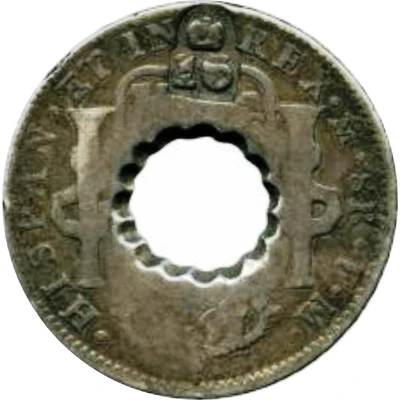 16 Bits Crenated center hole in Mexico 8 Reales, KM# 109 ND back