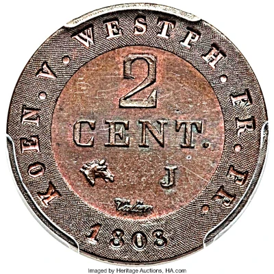 2 Centimes - Jérôme Bonaparte back