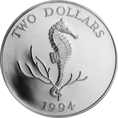 2 Dollars - Elizabeth II Bermuda Longsnout Seahorse back