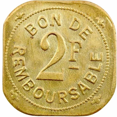 2 Francs Société Anonyme Token Coinage; brass ND back