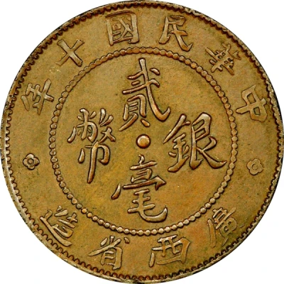 2 Jiao / 20 Cents Pattern; brass front