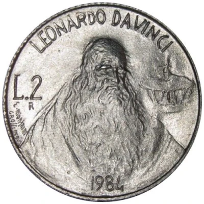 2 Lire Leonardo da Vinci back