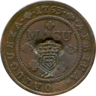 2 Macutas - Maria II Countermark CROWNED SHIELD over "1 Macuta, José" ND front