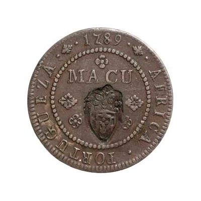 2 Macutas - Maria II Countermark CROWNED SHIELD over "1 Macuta, Maria I" ND front