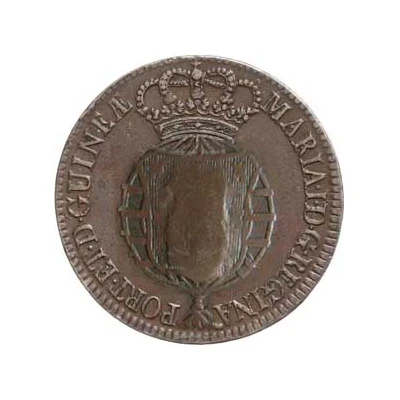 2 Macutas - Maria II Countermark CROWNED SHIELD over "1 Macuta, Maria I" ND back