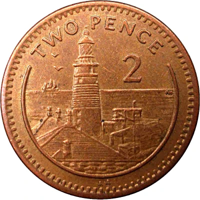 2 Pence - Elizabeth II Europa Point Lighthouse; head with tiara back