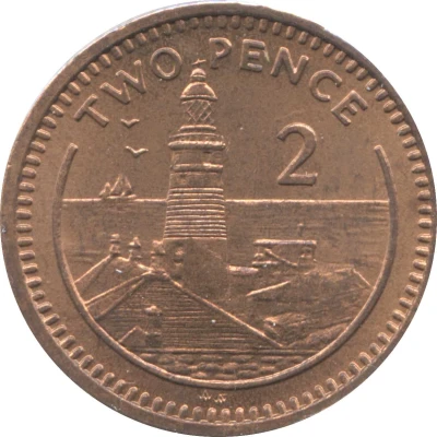 2 Pence - Elizabeth II Europa Point Lighthouse; non-magnetic back