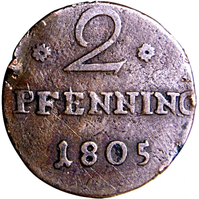 2 Pfennigs - Frederick August back