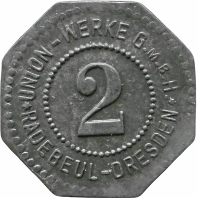 2 Pfennigs - Radebeul-Dresden (Union Werke G.M.B.H.) ND front