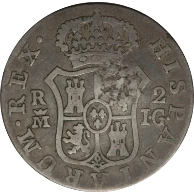 2 Reales Countermark on Spanish - Madrid 2 Reales, KM#474. back