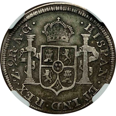 2 Reales - Ferdinand VII Zacatecas - Royalist Coinage back