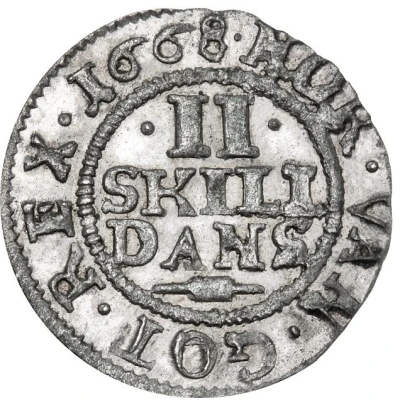 2 Skilling Dansk - Frederick III Shield type VIIIa back