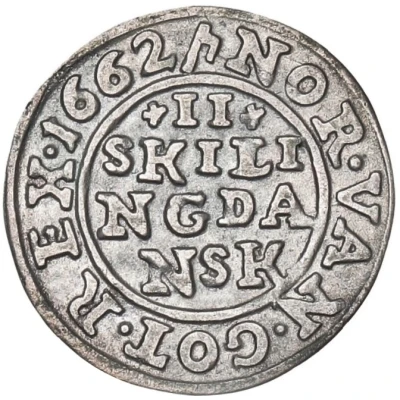 2 Skilling Dansk - Frederik III Shield type IV back