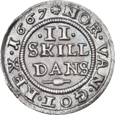 2 Skilling Dansk - Frederik III Shield type VIIIb back