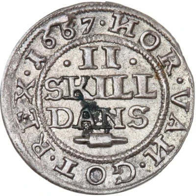 2 Skilling Dansk - Frederik III Shield type VII back