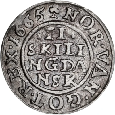 2 Skilling Dansk - Frederik III Shield type V back