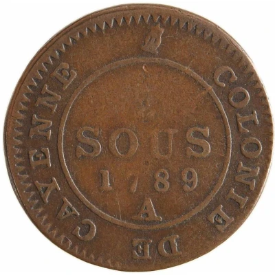 2 Sous Colonie de Cayenne - Louis XVI - Piedfort back