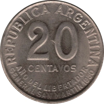 20 Centavos José San Martin front