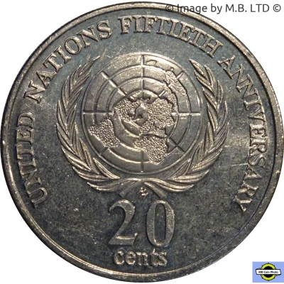 20 Cents - Elizabeth II 3rd Portrait - United Nations back