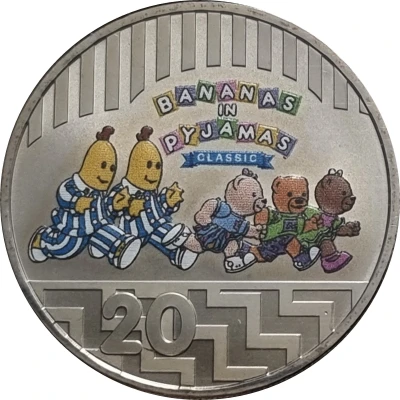 20 Cents - Elizabeth II 4th Portrait - Bananas in Pyjamas - Reverse Frosted back