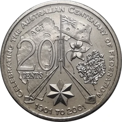 20 Cents - Elizabeth II 4th Portrait - Centenary of Federation - Australian Capital Territory back