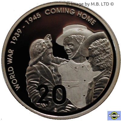 20 Cents - Elizabeth II 4th Portrait - Coming Home - End of WWII - Fine Silver Proof back