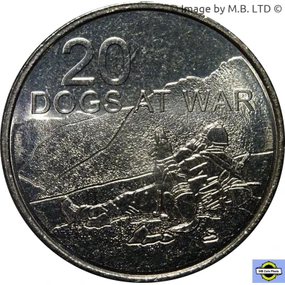 20 Cents - Elizabeth II 4th Portrait - Dogs at War back