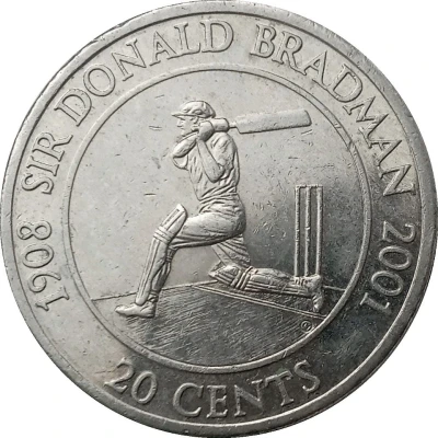 20 Cents - Elizabeth II 4th Portrait - Sir Donald Bradman back