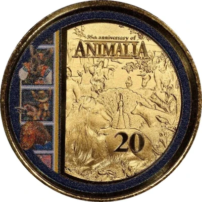 20 Cents - Elizabeth II 6th Portrait - 35th Anniversary of Animalia; Gold Plated back