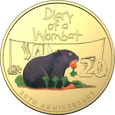 20 Cents - Elizabeth II 6th Portrait - Diary of a Wombat; Gold Plated back