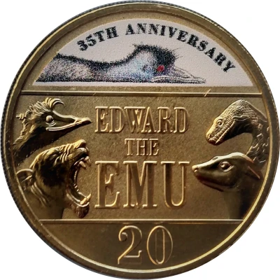 20 Cents In the name of Elizabeth II; 6th Portrait - Edward the Emu; Gold Plated back