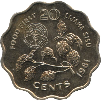 20 Cents - Sobhuza II FAO back