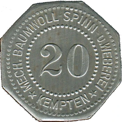 20 Pfennigs - Kempten (Mechanische Baumwollspinnerei) ND front