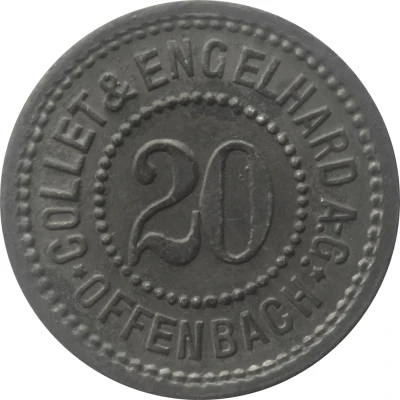 20 Pfennigs - Offenbach (Collet and Engelhard A.G.) ND back