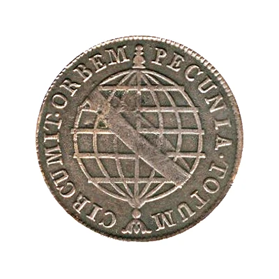 20 Réis - Maria I and Pedro III Low and High Crowns; Lisbon back